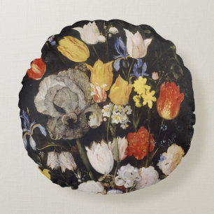 Cojín Redondo Bouquet de flores en una granada de tierra (1610)