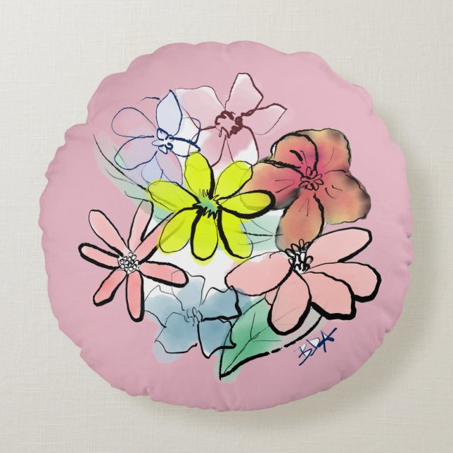 Cojín Redondo Bouquet floral Bonito y lindo de mujer (Anverso)