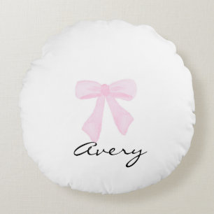 Cojín Redondo Bow de acuarela rosa personalizado