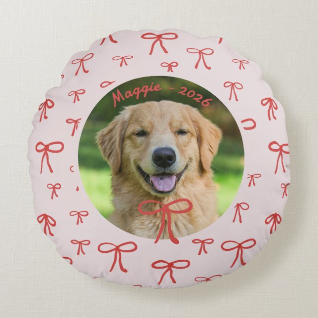 Cojín Redondo Bow Pattern Personalized Pet Photo Pillow (Anverso)