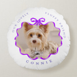 Cojín Redondo Bow Ribbon Mascota Memory Photo Purple
