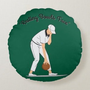 Cojín Redondo Bowls de césped: Cara de bolos en descanso