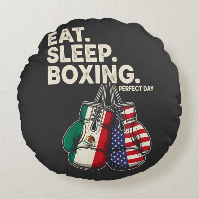 Cojín Redondo boxeo divertido comer dormir repetir (Anverso)