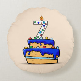 Cojín Redondo Boy 7 cumpleaños, 7 en dulce pastel azul