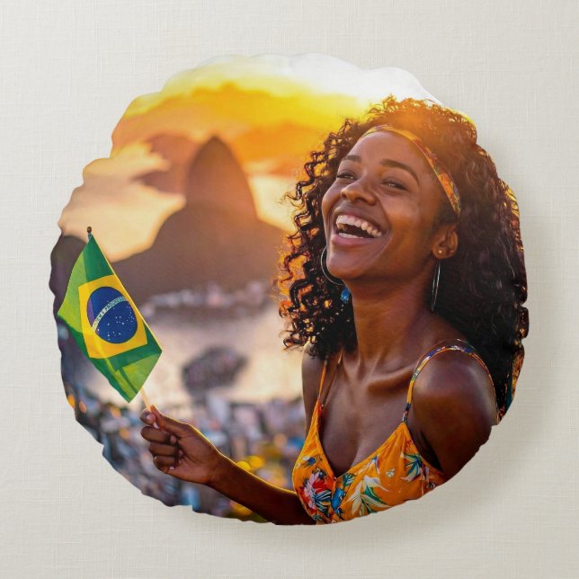 COJÍN REDONDO BRASIL - AMO BRASIL (Anverso)