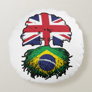 Cojín Redondo Brasil: Bandera de los árboles británicos brasileñ