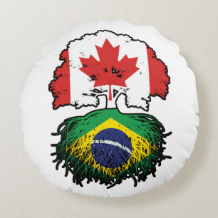 Cojín Redondo Brasil: Bandera de raíces de árboles canadienses b