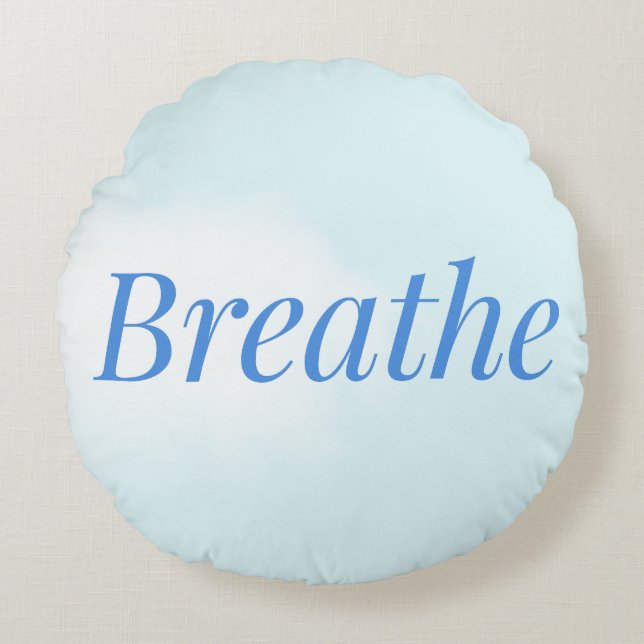 Cojín Redondo “Breathe” – Calming Blue Round Pillow for Mindful (Anverso)