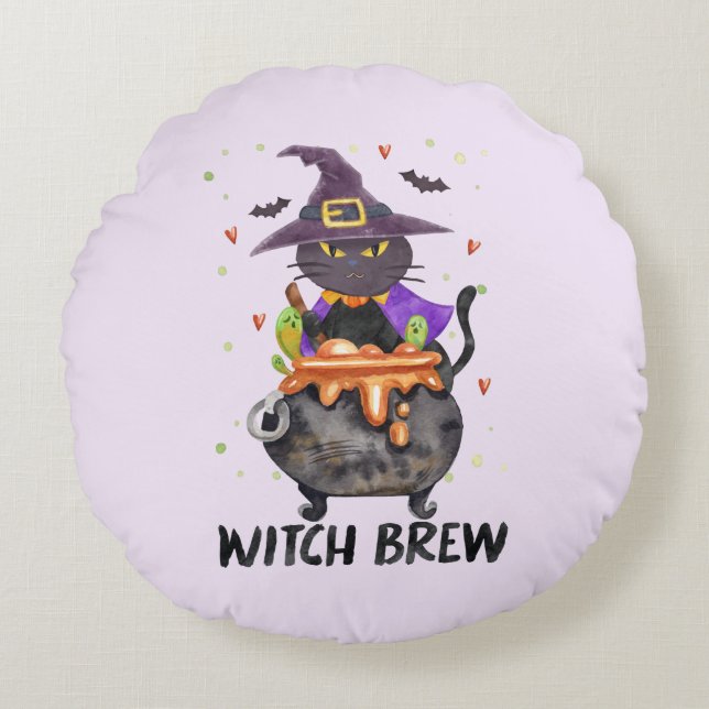 Cojín Redondo Brecha de bruja - Bruja de gata (Anverso)