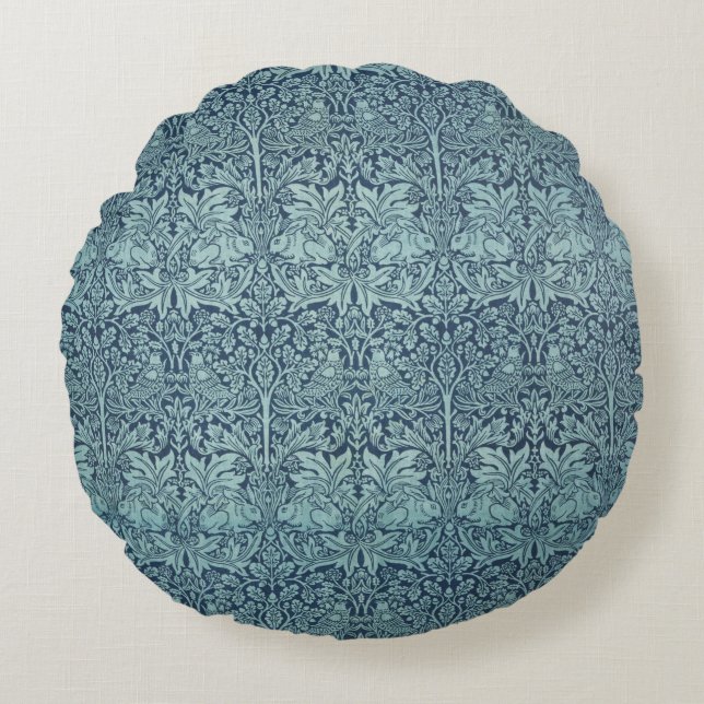 Cojín Redondo Brer Rabbit por William Morris Blue Textile Patter (Anverso)