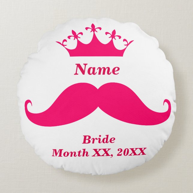 Cojín Redondo Bride Pink Mustache Round Throw Pillow (Anverso)