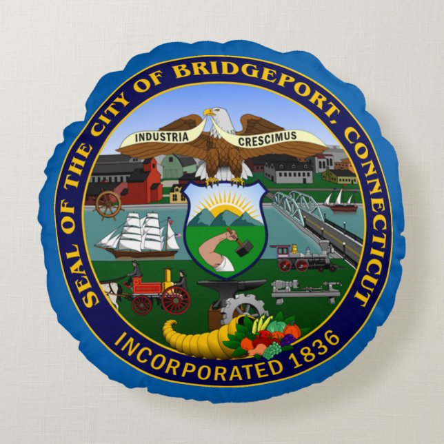 Cojín Redondo Bridgeport, CT Seal (Anverso)