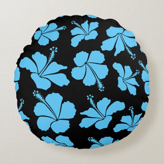 Cojín Redondo Bright hawaiian seamless pattern with tropical hib (Anverso)