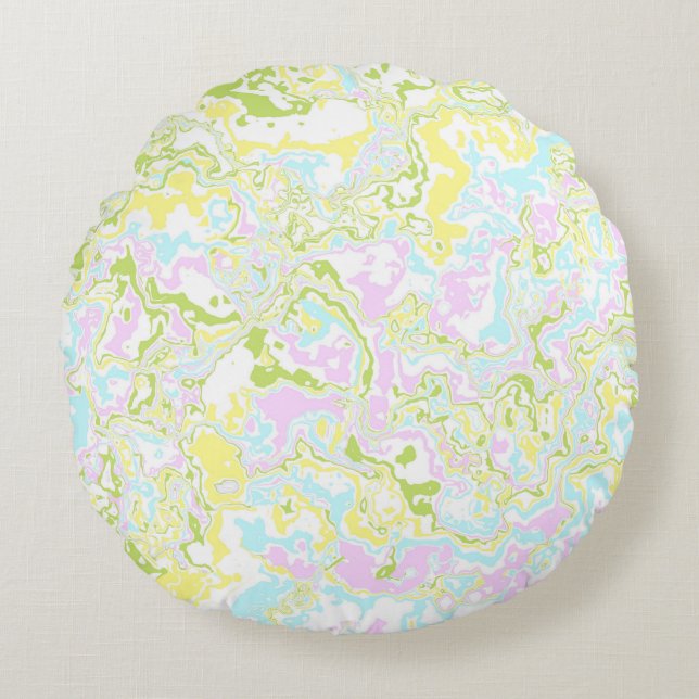 Cojín Redondo Brillante Colorido Pastel Trippy Retro Boho Marble (Anverso)