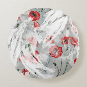 Cojín Redondo Brillante Splash Red Poppy Watercolor