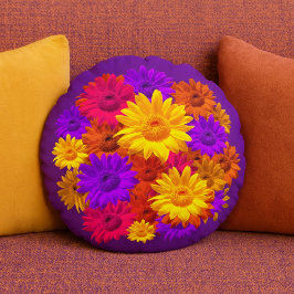 Cojín Redondo Brillante vibrante y colorido girasol hippie