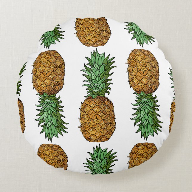 Cojín Redondo Brillo de piña: Ilustracion tropical de verano (Anverso)
