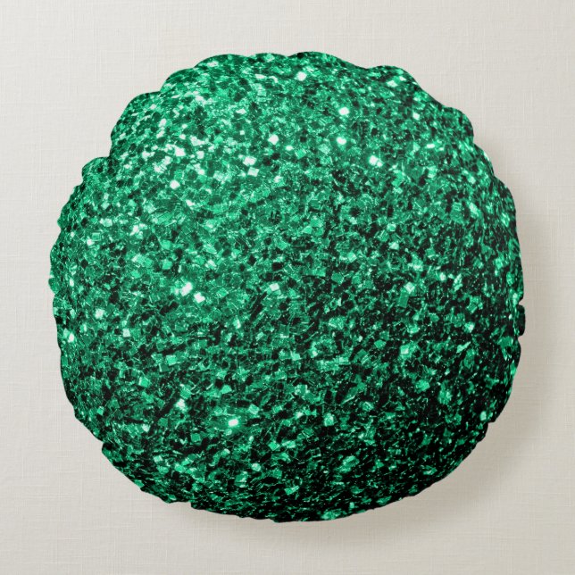 Cojín Redondo Brillo falso verde esmeralda (Anverso)