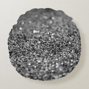 Cojín Redondo Brillo Gris Plateado Bokeh Glam 2