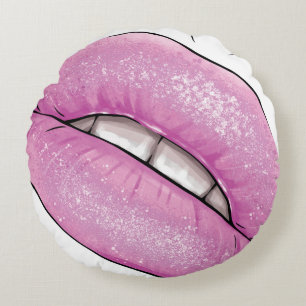 Cojín Redondo Brillo rosa de color de labio con dientes