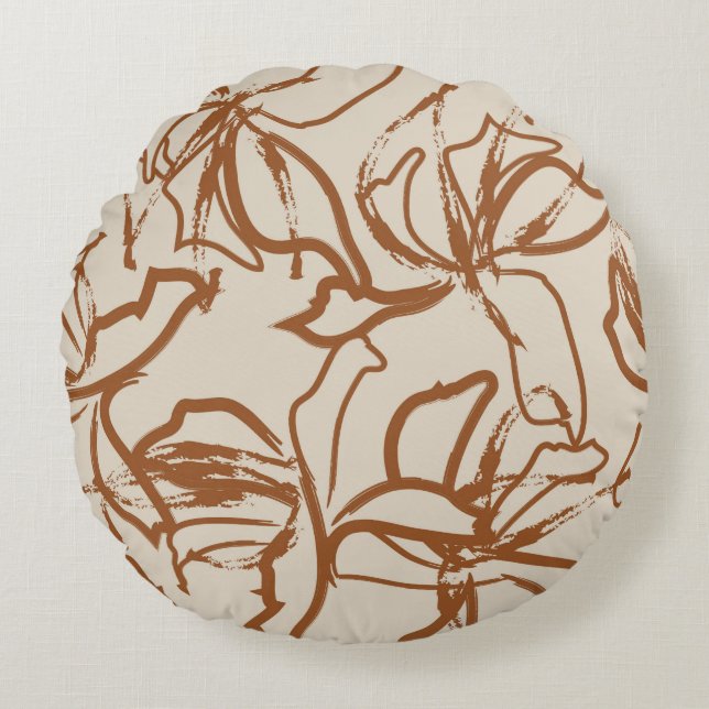 Cojín Redondo Brown Floral brush strokes seamless pattern backgr (Anverso)