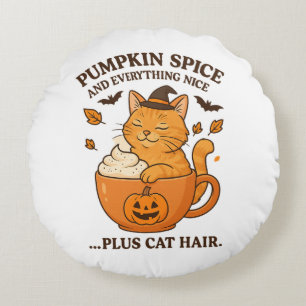 Cojín Redondo Bruja de gato jengibre - Diseño de Halloween lindo
