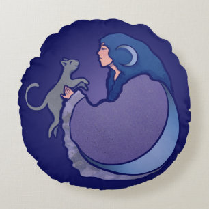 Cojín Redondo Bruja Gata Diosa de la Luna
