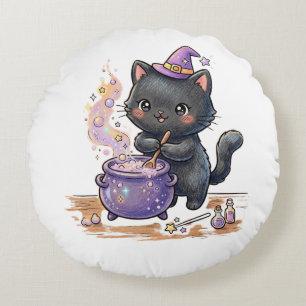 Cojín Redondo Bruja Linda Cerveza de Gato Negro Poción Mágica Ha