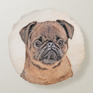 Cojín Redondo Bruselas Griffon Smooth Painting Original Dog Art