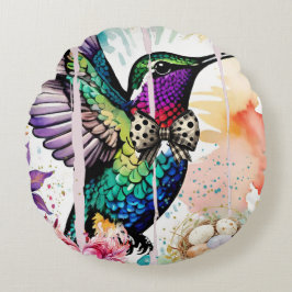 Cojín Redondo Brushstroke Bird Art