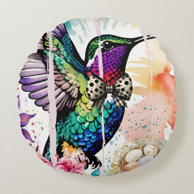 Cojín Redondo Brushstroke Bird Art (Anverso)