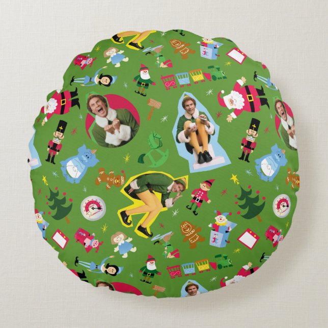 Cojín Redondo Buddy the Elf and Navidades Icons Pattern (Anverso)