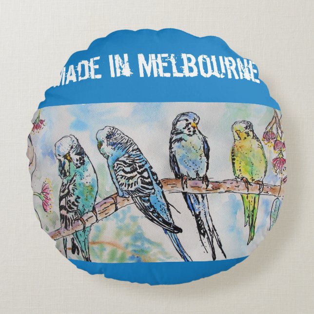 Cojín Redondo Budgie Budgerigar Bird Made In Melbourne Birds (Anverso)
