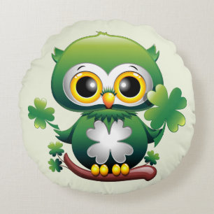 Cojín Redondo Búho Bebé Lindo Dibujo Animado de San Patricio