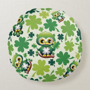 Cojín Redondo Búho Bebé Lindo Dibujo Animado de San Patricio