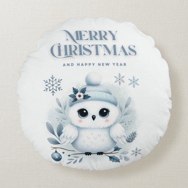 Cojín Redondo Búho navideño (Anverso)