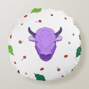 Cojín Redondo Bull, holly, mistletoe y bayas. El símbolo de