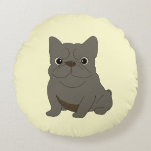 Cojín Redondo Bulldog Francés Bebe Gris, Crema,