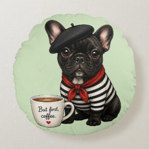 Cojín Redondo Bulldog Francés con café