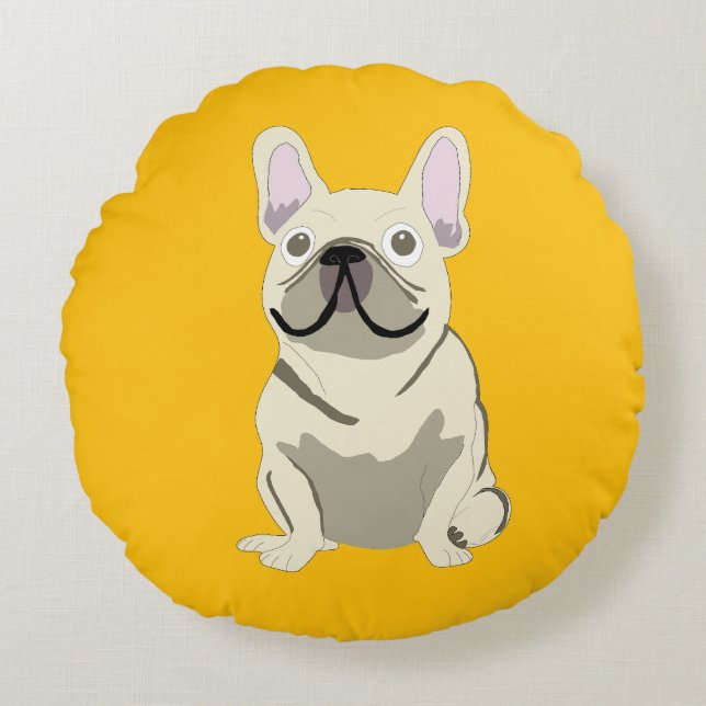 Cojín Redondo Bulldog Francés Crema (Anverso)