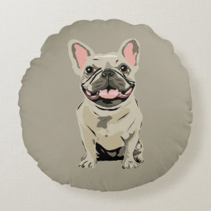 Cojín Redondo Bulldog Francés Crema