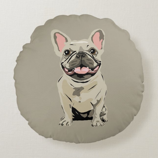 Cojín Redondo Bulldog Francés Crema (Anverso)