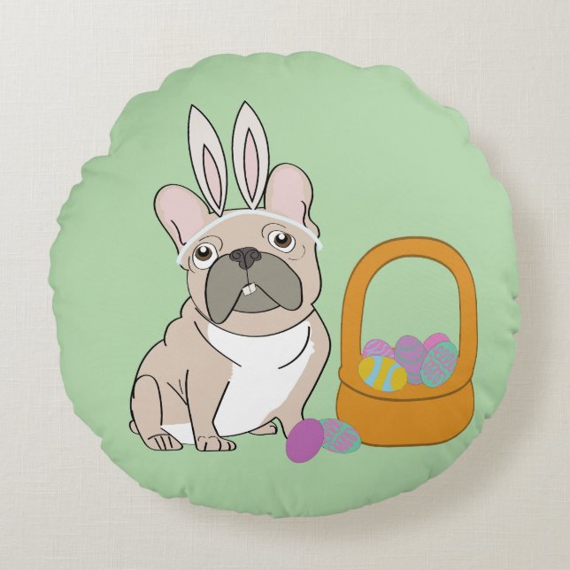 Cojín Redondo Bulldog Francés de Pascua (Anverso)
