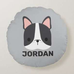 Cojín Redondo Bulldog francés lindo con nombre personalizado