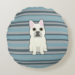 Cojín Redondo Bulldog Francés Lindo de Rayas Azules