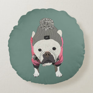 Cojín Redondo Bulldog Francés listo para la nieve