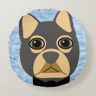 Cojín Redondo Bulldog francés, marrón francés y gris