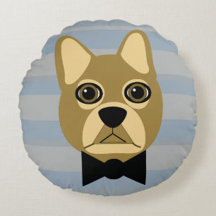 Cojín Redondo Bulldog francés marrón, rayas