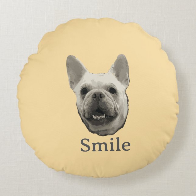 Cojín Redondo Bulldog Francés Sonriente Beige (Anverso)