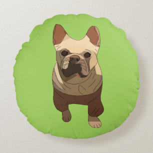 Cojín Redondo Bulldog Francés, Verde Lima
